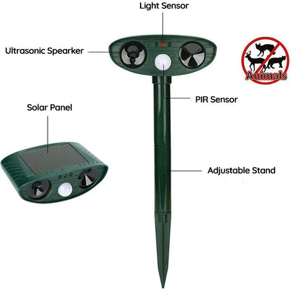 Infrared Solar Powered Animal Pest Repeller | Effective High-Frequency Sound for Garden Protection