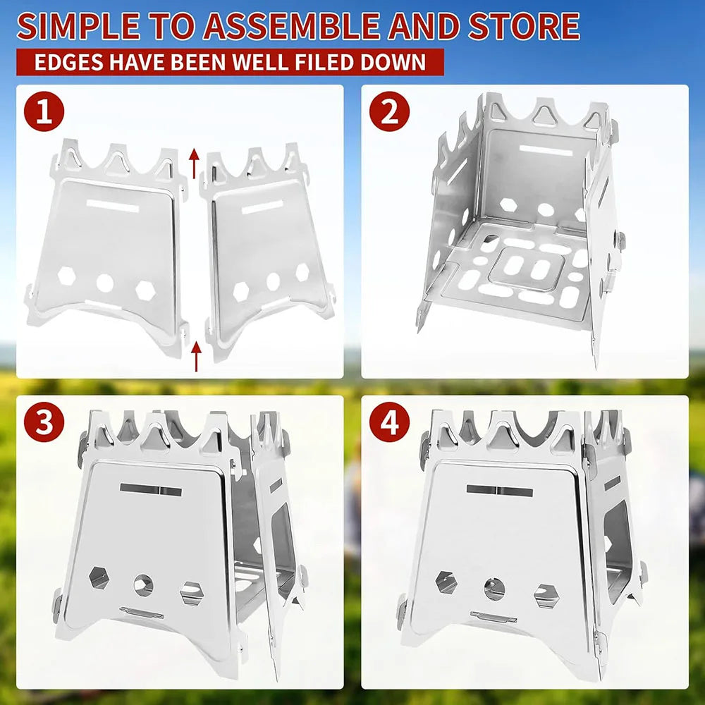 Portable Stainless Steel Camping Wood Stove | Lightweight, Foldable & Ideal for Hiking, BBQ, and Outdoor Activities