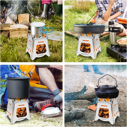 Portable Stainless Steel Camping Wood Stove | Lightweight, Foldable & Ideal for Hiking, BBQ, and Outdoor Activities