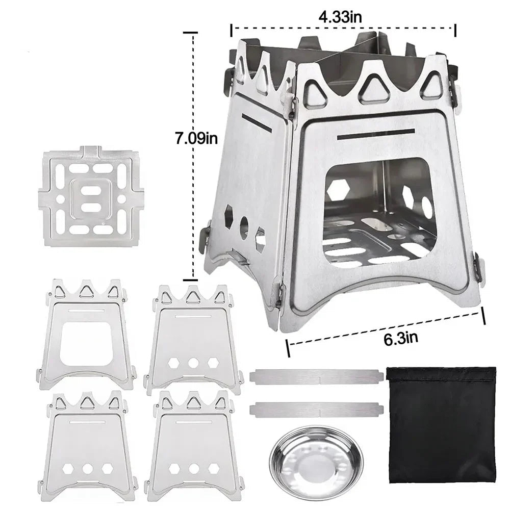 Portable Stainless Steel Camping Wood Stove | Lightweight, Foldable & Ideal for Hiking, BBQ, and Outdoor Activities