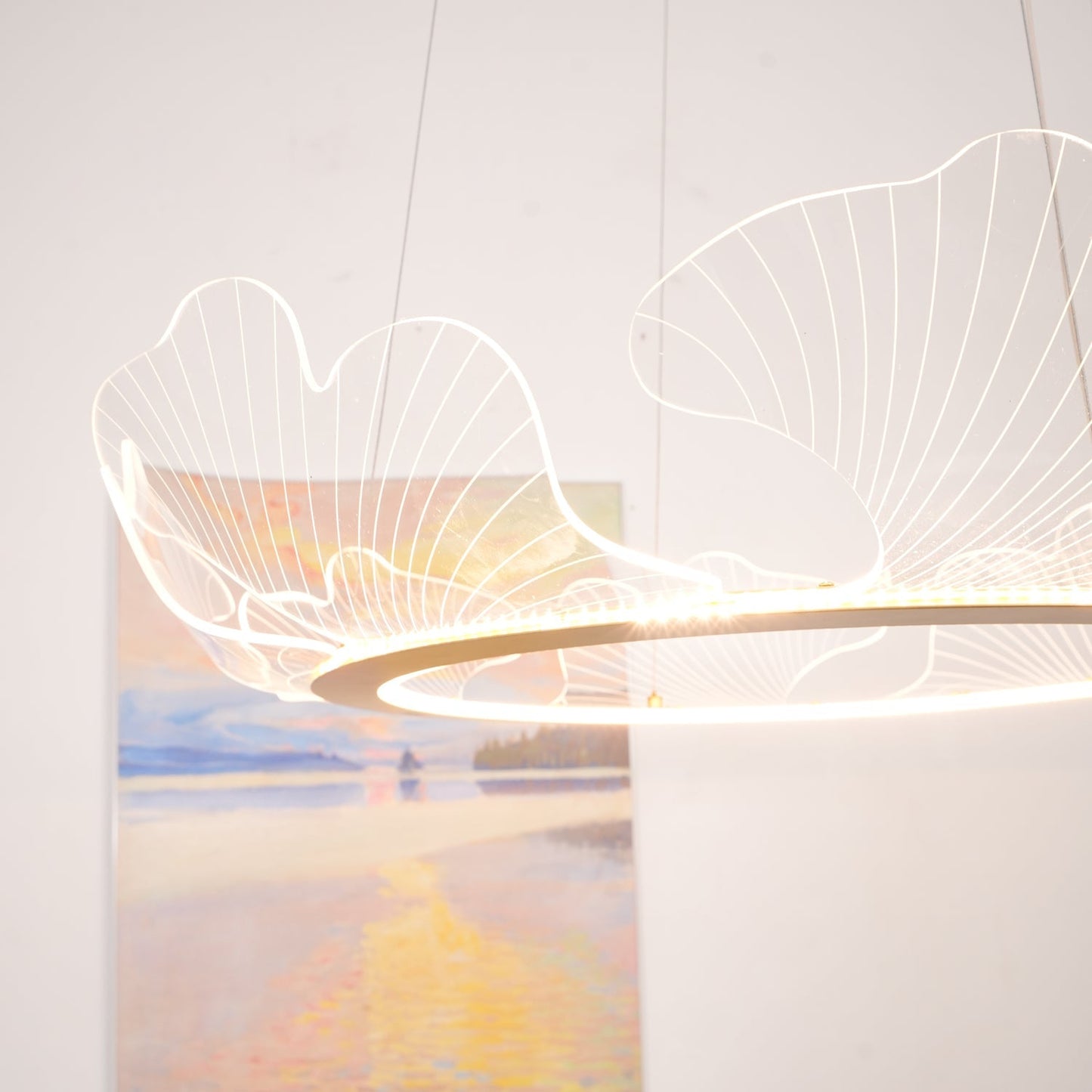 Leaf-Shaped LED Chandelier | Dimmable, Gold Finish & Ideal for Living Room or Office Spaces