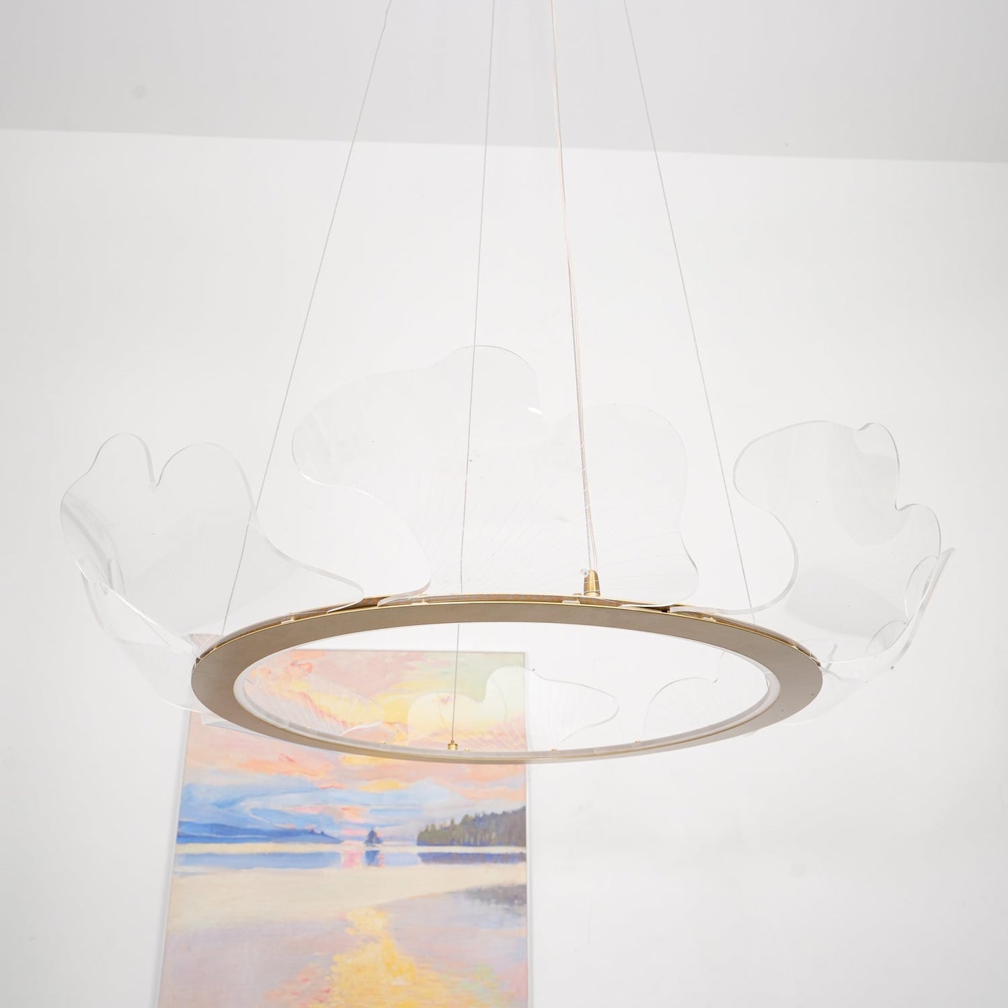 Leaf-Shaped LED Chandelier | Dimmable, Gold Finish & Ideal for Living Room or Office Spaces
