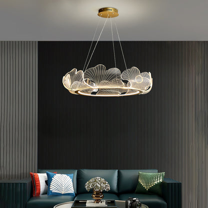 Leaf-Shaped LED Chandelier | Dimmable, Gold Finish & Ideal for Living Room or Office Spaces