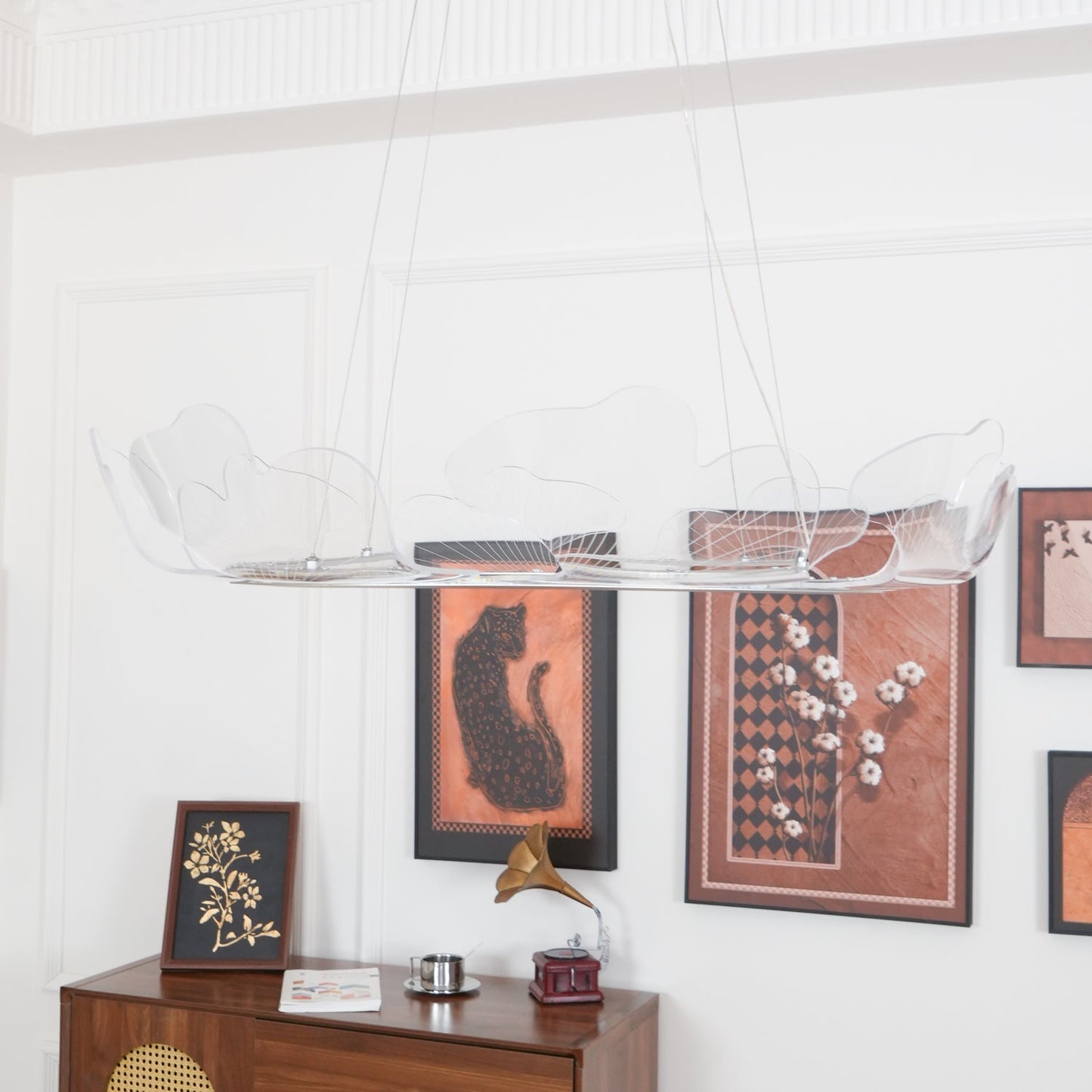 Leaf-Shaped LED Chandelier | Dimmable, Gold Finish & Ideal for Living Room or Office Spaces