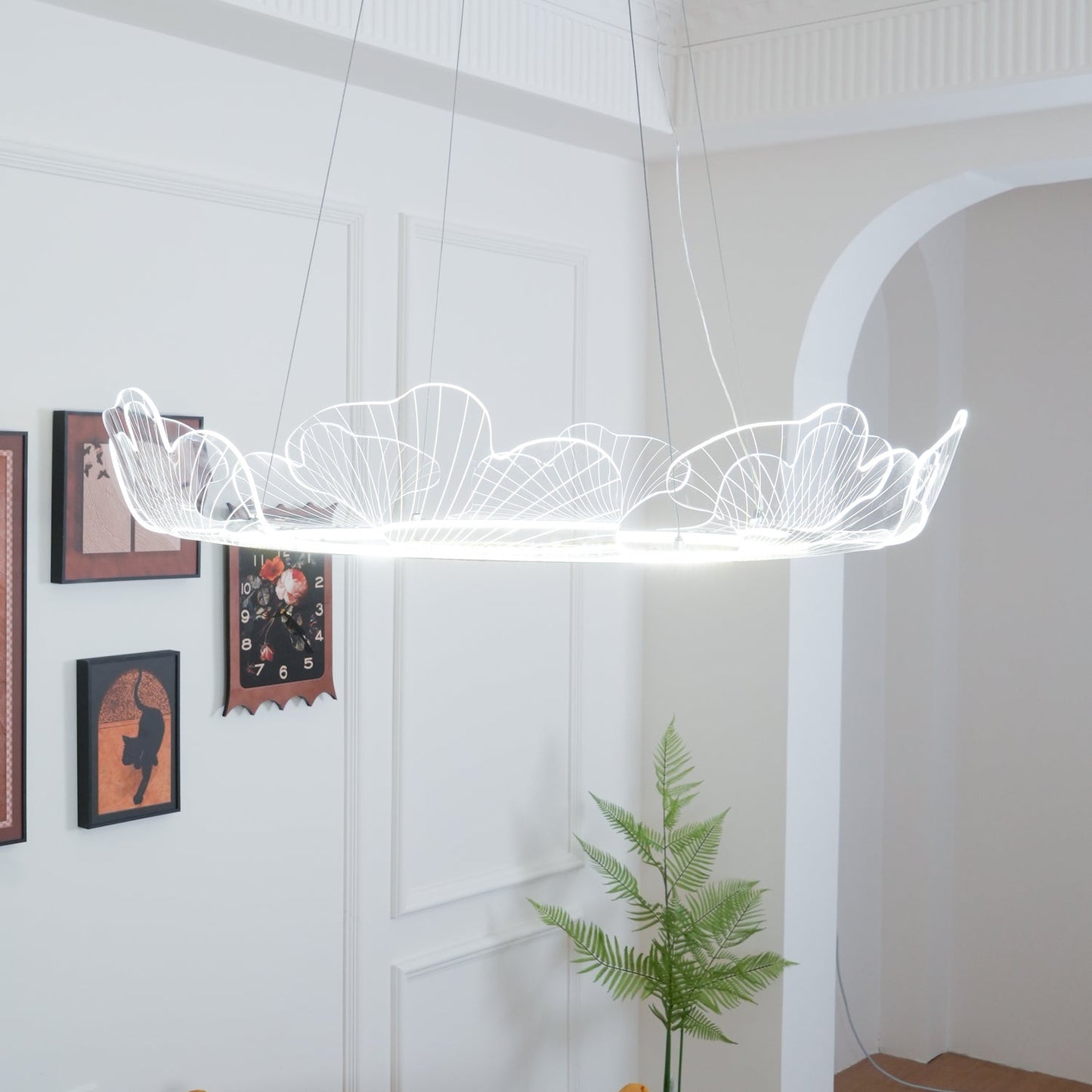 Leaf-Shaped LED Chandelier | Dimmable, Gold Finish & Ideal for Living Room or Office Spaces