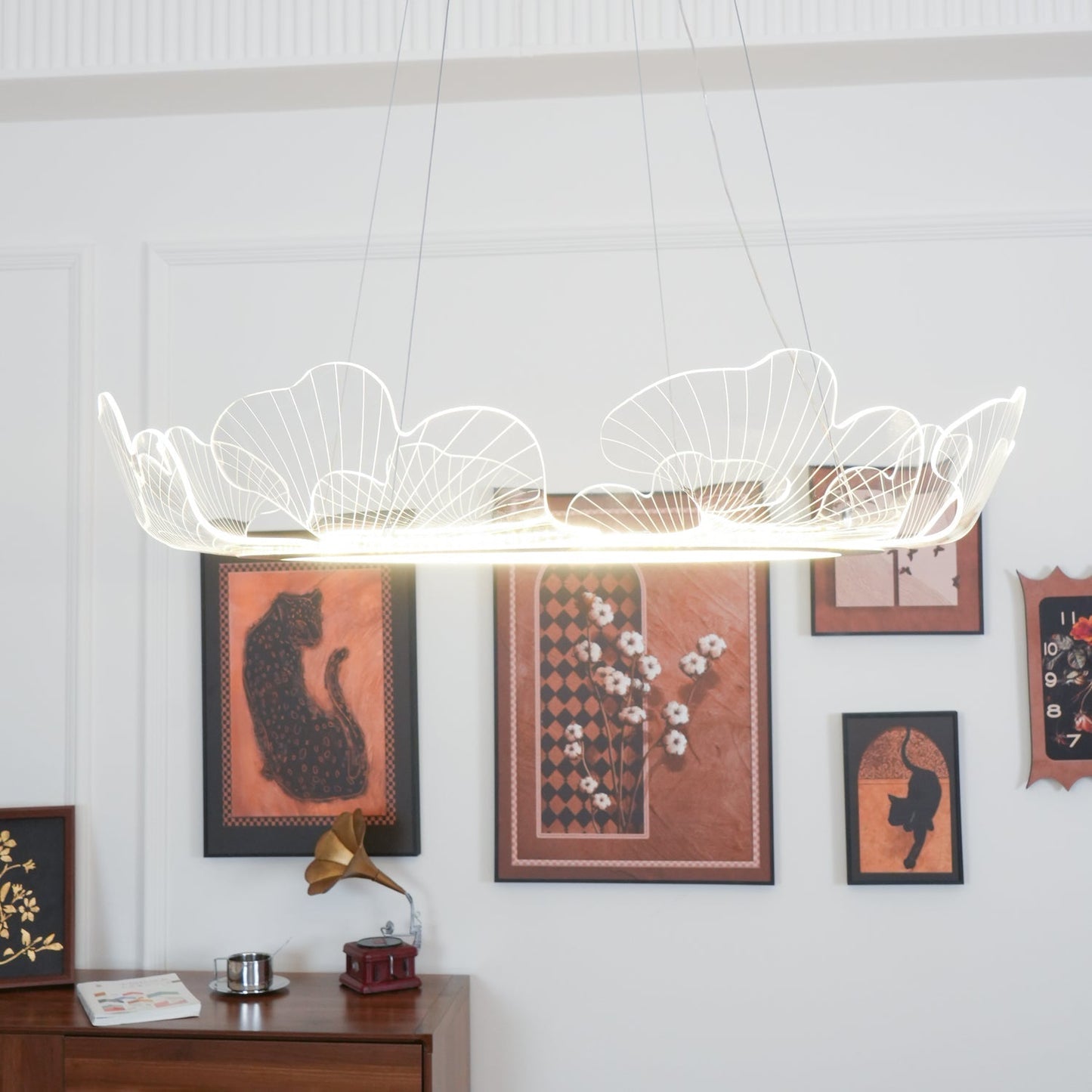 Leaf-Shaped LED Chandelier | Dimmable, Gold Finish & Ideal for Living Room or Office Spaces