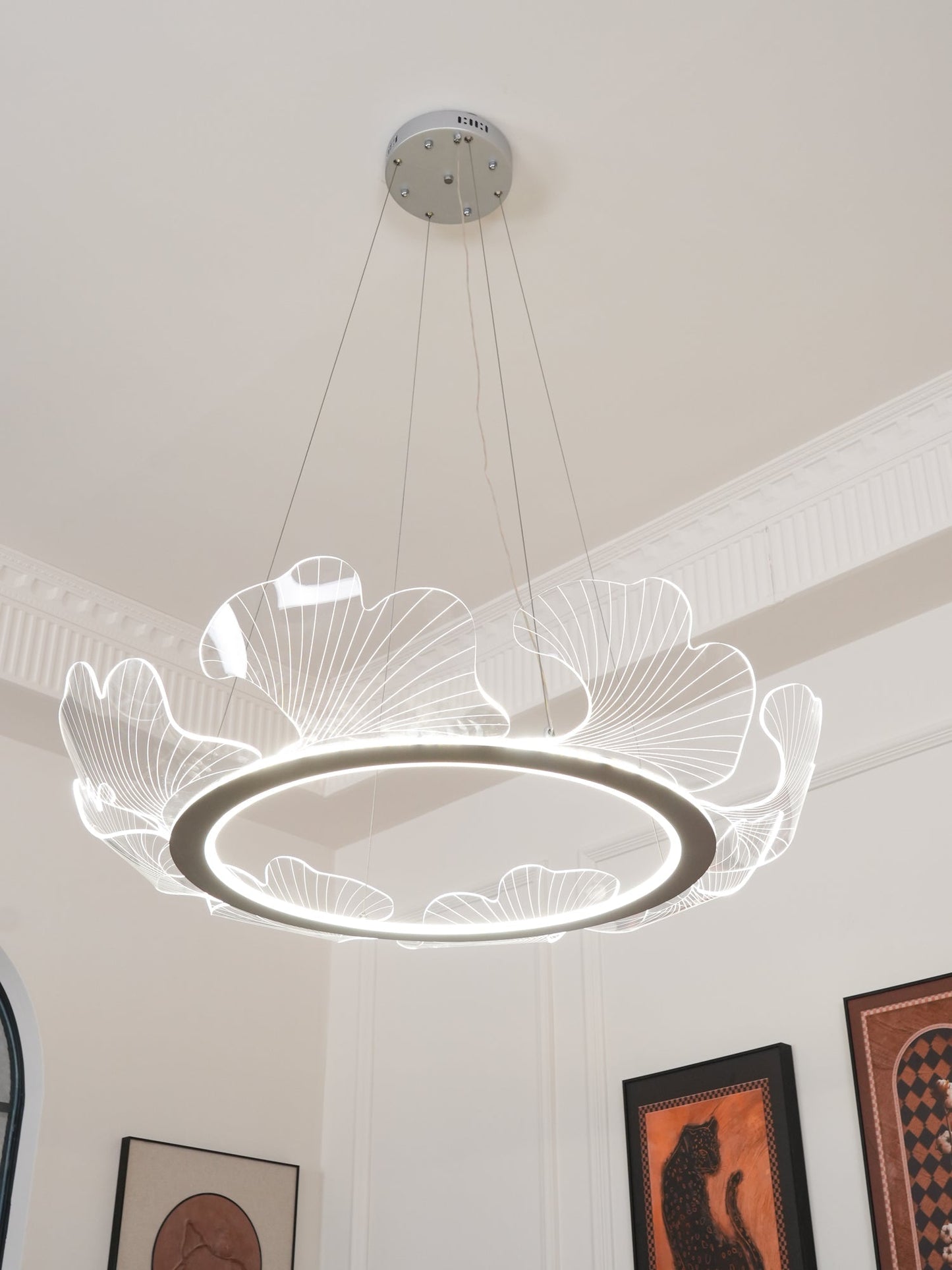 Leaf-Shaped LED Chandelier | Dimmable, Gold Finish & Ideal for Living Room or Office Spaces
