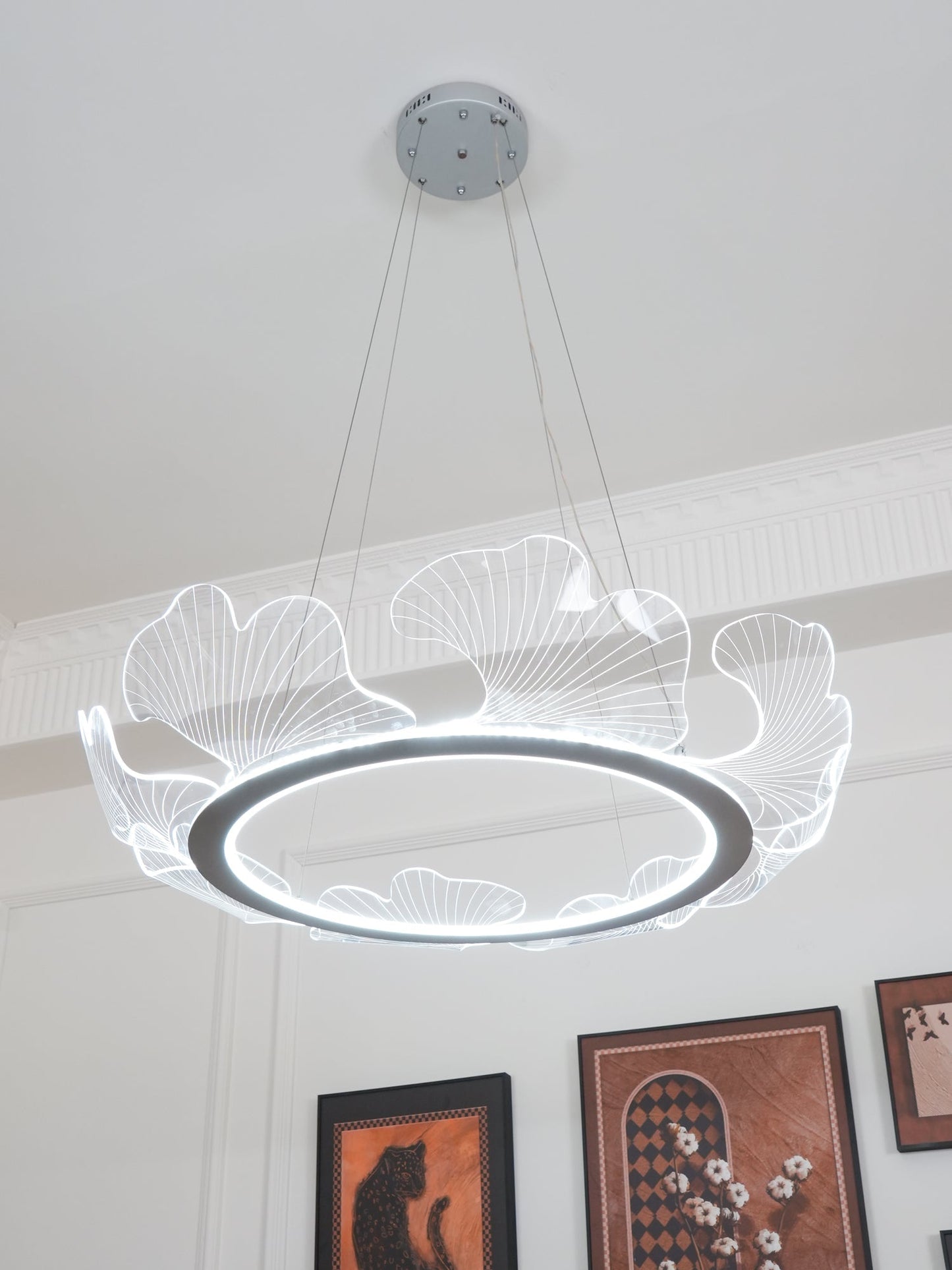 Leaf-Shaped LED Chandelier | Dimmable, Gold Finish & Ideal for Living Room or Office Spaces