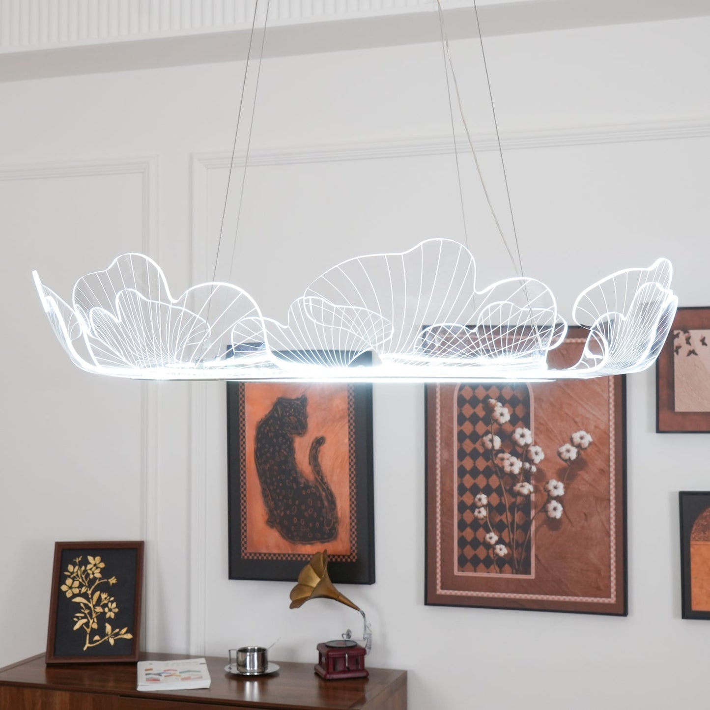 Leaf-Shaped LED Chandelier | Dimmable, Gold Finish & Ideal for Living Room or Office Spaces
