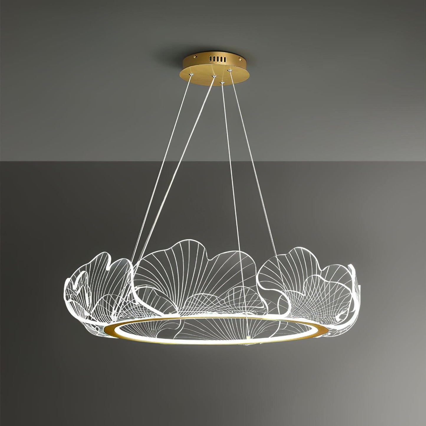 Leaf-Shaped LED Chandelier | Dimmable, Gold Finish & Ideal for Living Room or Office Spaces