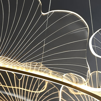 Leaf-Shaped LED Chandelier | Dimmable, Gold Finish & Ideal for Living Room or Office Spaces