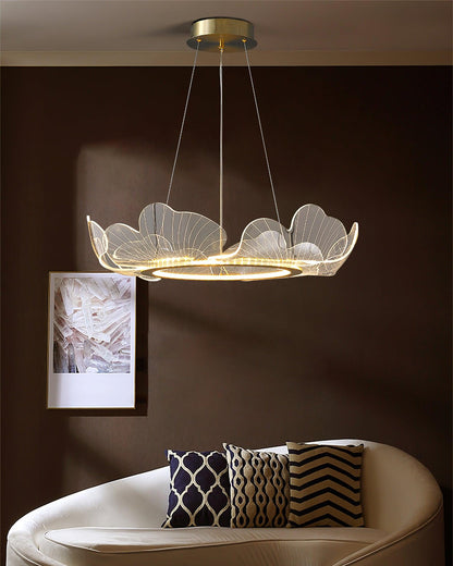 Leaf-Shaped LED Chandelier | Dimmable, Gold Finish & Ideal for Living Room or Office Spaces