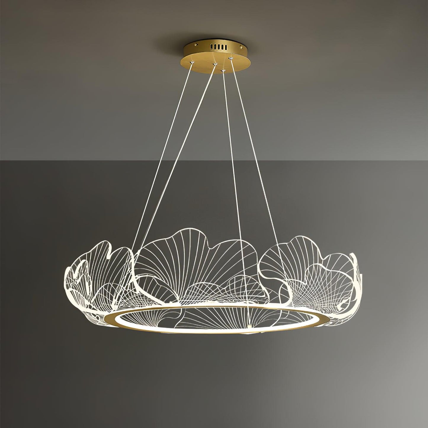 Leaf-Shaped LED Chandelier | Dimmable, Gold Finish & Ideal for Living Room or Office Spaces