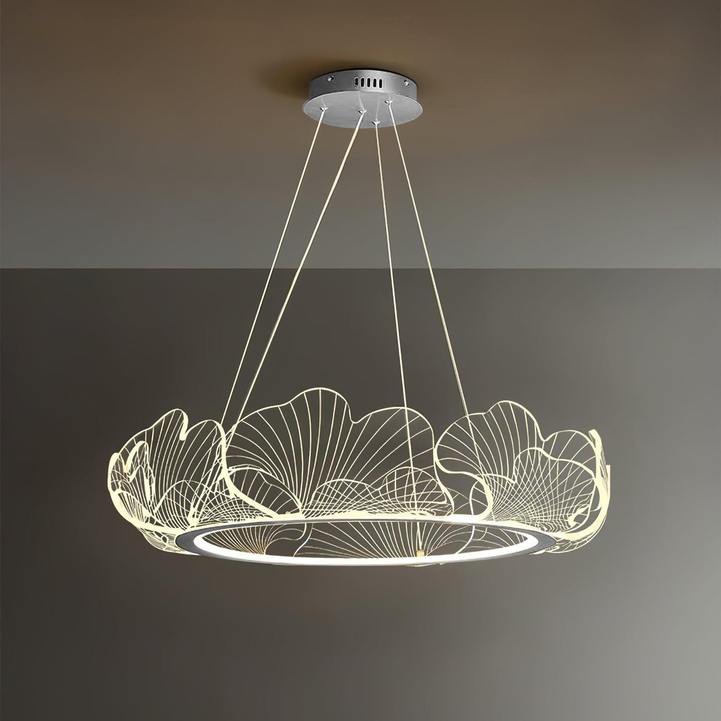 Leaf-Shaped LED Chandelier | Dimmable, Gold Finish & Ideal for Living Room or Office Spaces