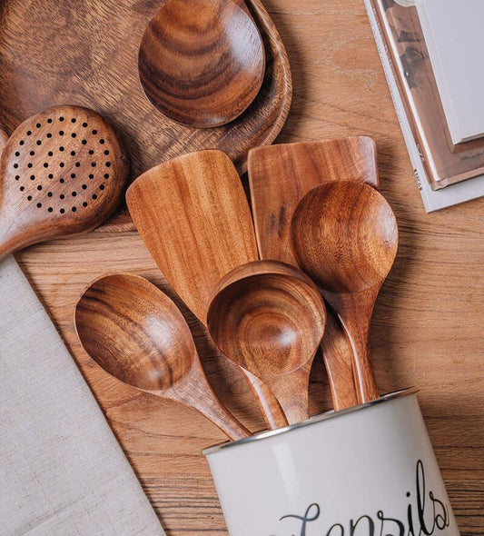 7-Piece Wooden Spoon Utensils | Wooden Kitchen Utensils & Cooking Utensils Set | Kitchen Utensil Set