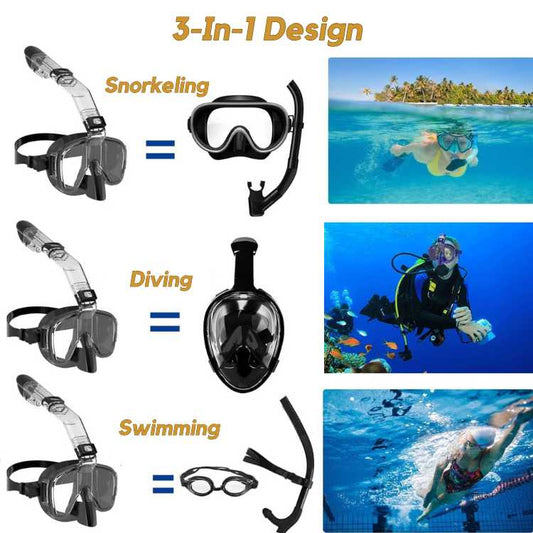 Foldable Snorkel Mask with Anti-Fog Lens for Clear Underwater Vision & Easy Storage