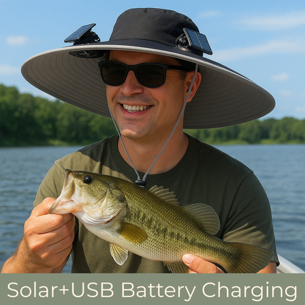 Sun Hat for Men and Women´s with UV Protection | Wide Brim Solar-Powered Fan Hat, USB Rechargeable with 3-Speed Cooling for Outdoor Use