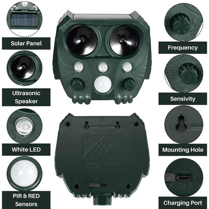 Ultrasonic Cat Repellent Device - Sonar Noise Deterrent for Cats, Dogs, Foxes, Rats & Squirrels - Effective Outdoor Animal Control