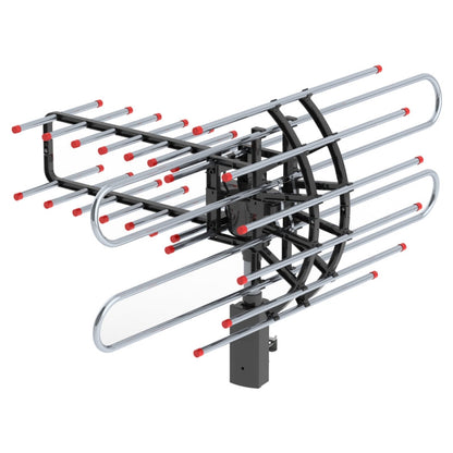 Outdoor Long Range 500+ Mile TV Antenna | UHF/VHF/FM, 360-Degree Motorized Rotation & Dual TV Output for Crystal Clear HD Channels