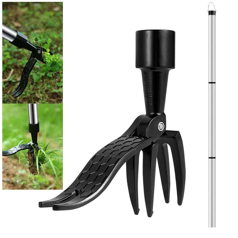 Stand Up Weed Puller Tool | Ergonomic Long Handle with 4 Claw Root Removal for Easy Gardening and Lawn Maintenance