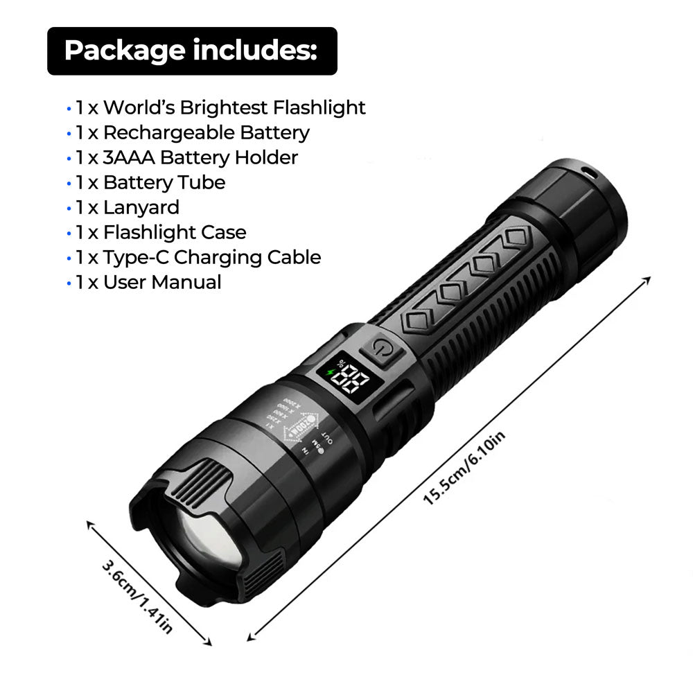 Brightest LED Flashlight | 100,000 Lumens, Waterproof & Rechargeable for Outdoor Adventures