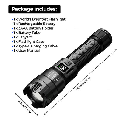 Brightest LED Flashlight | 100,000 Lumens, Waterproof & Rechargeable for Outdoor Adventures