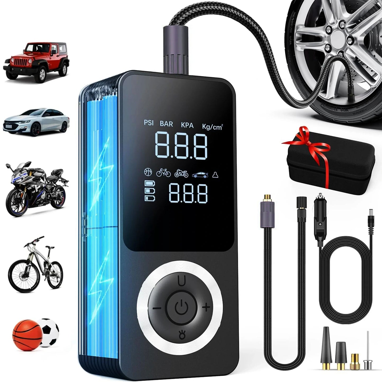 Portable Tire Inflator | Fast Inflation, Auto Shut-Off & Built-In Light for Cars and Inflatables
