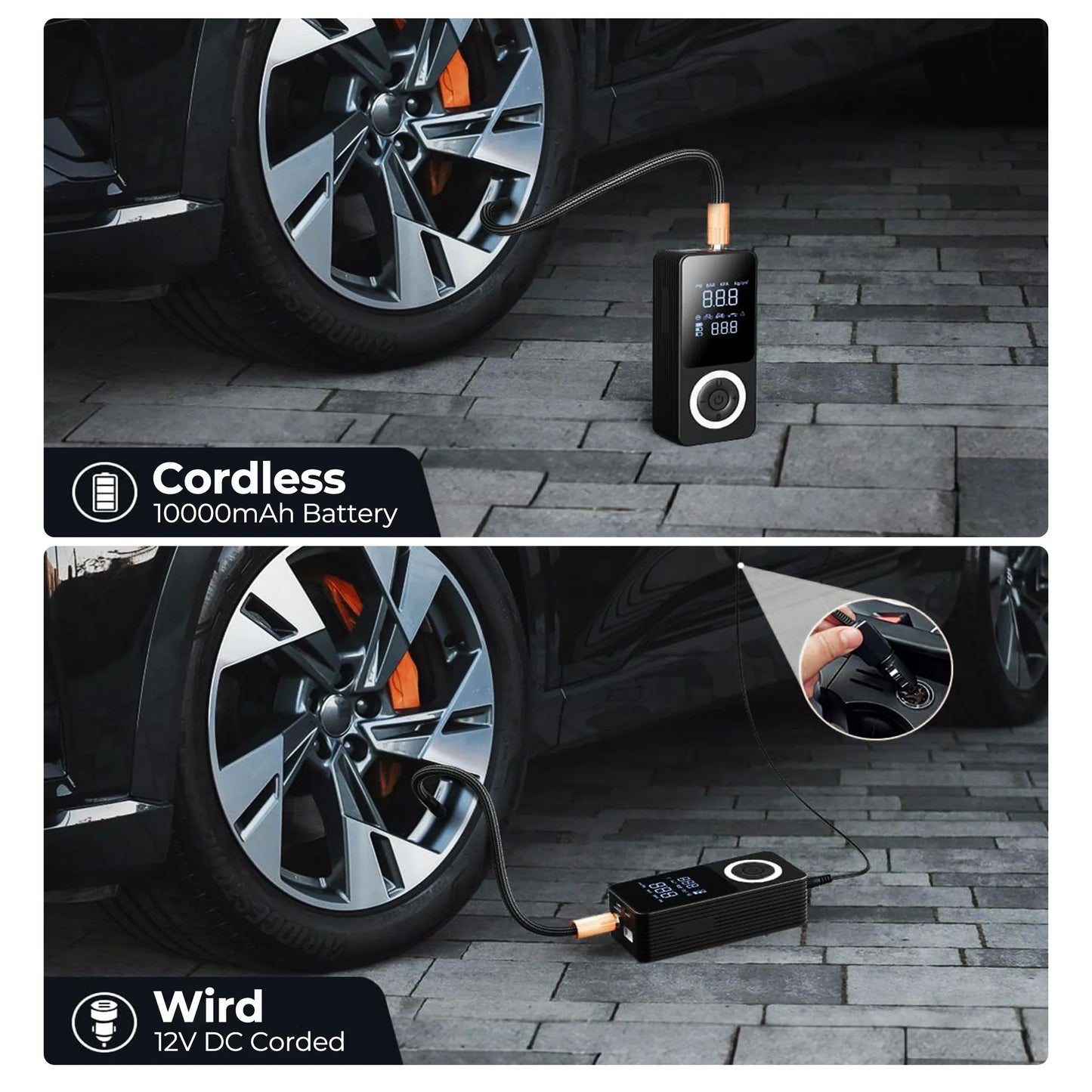 Portable Tire Inflator | Fast Inflation, Auto Shut-Off & Built-In Light for Cars and Inflatables