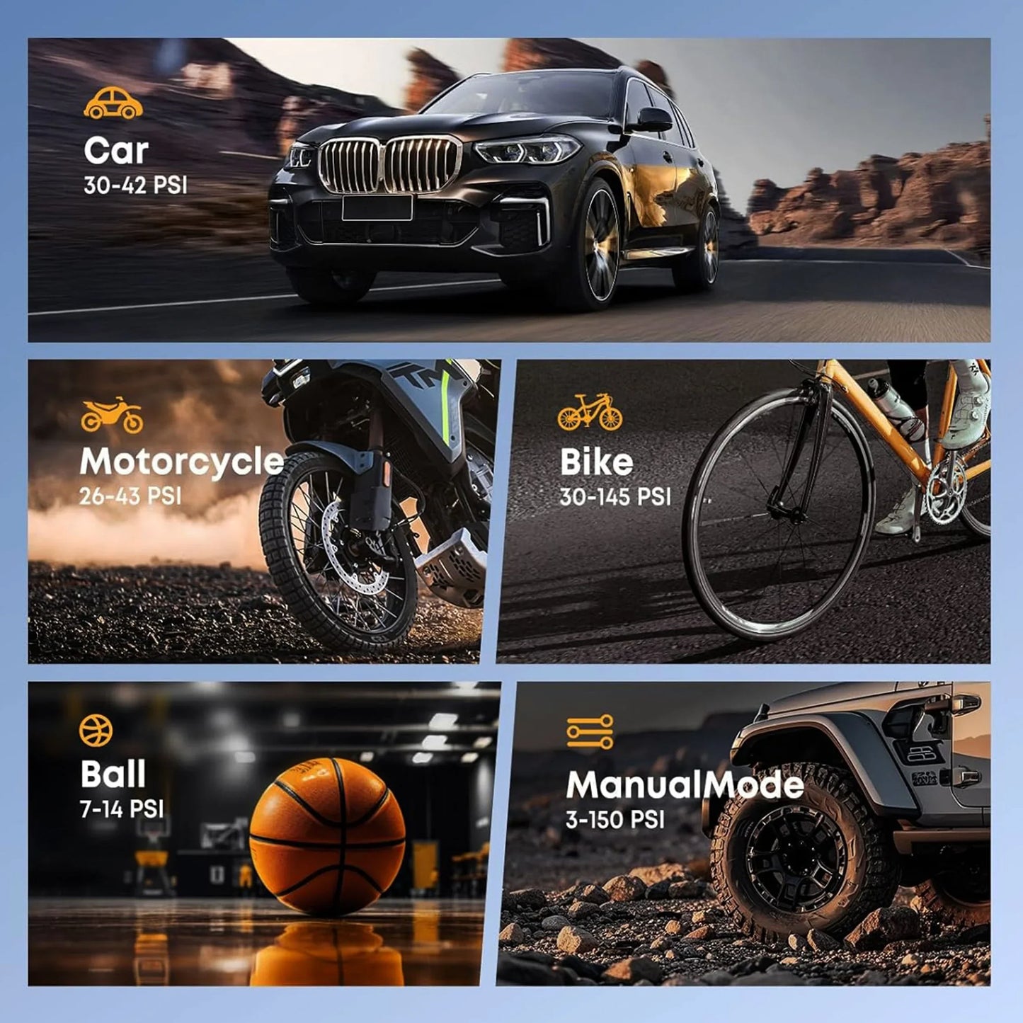 Portable Tire Inflator | Fast Inflation, Auto Shut-Off & Built-In Light for Cars and Inflatables