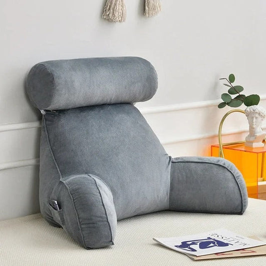 Backrest Reading Pillow with Arms | Adjustable Headrest & Soft Velour Cover for Bed & Sofa Comfort