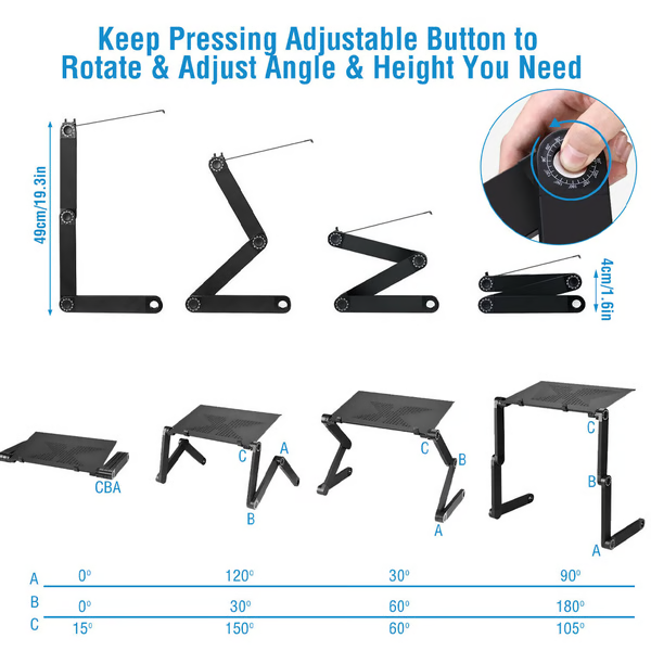 Adjustable Laptop Stand for Desk | 360-Degree Flexibility, Ventilation Holes & Ideal for Home Office or Couch Use
