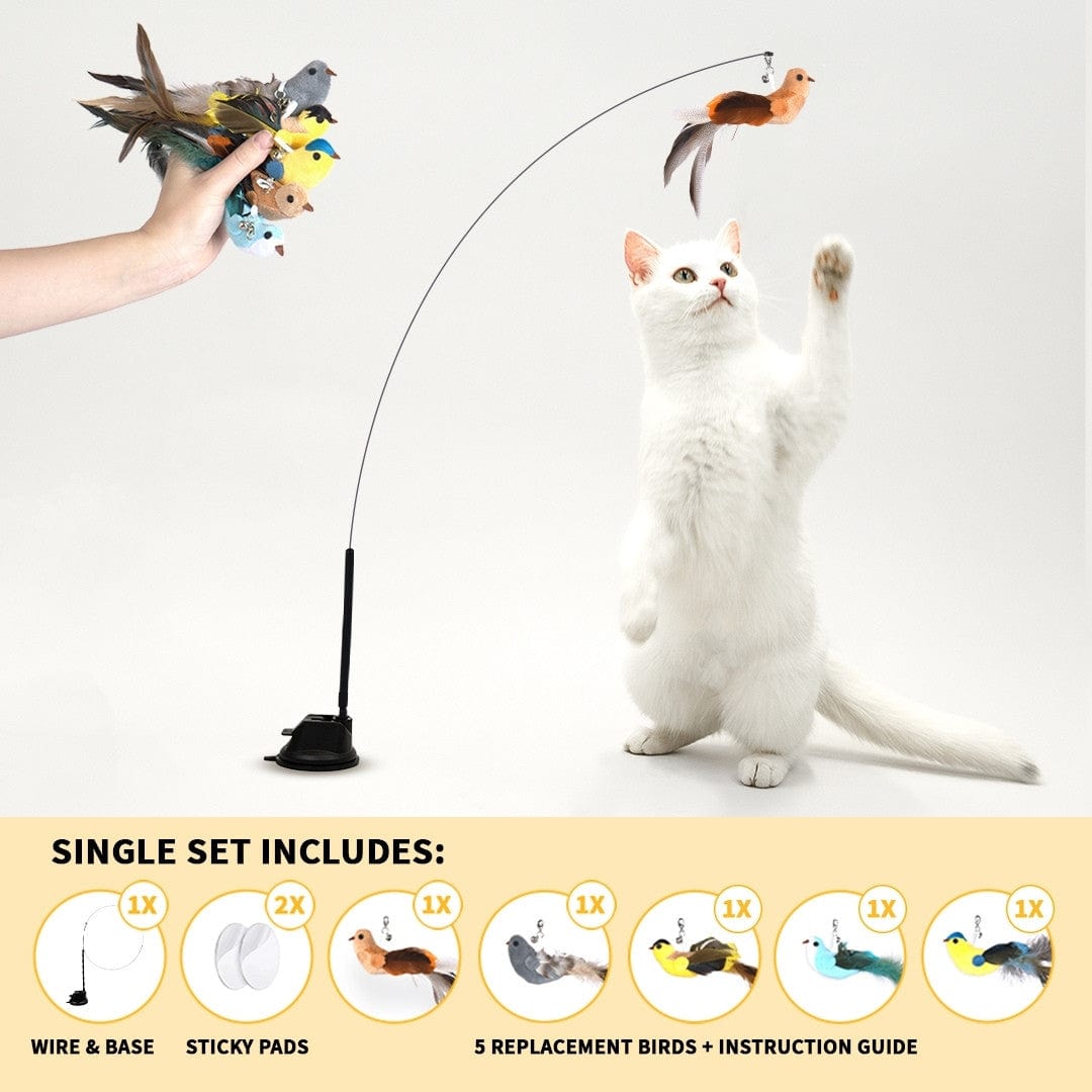 Interactive Bird Simulation Cat Toy Set | Self-Holding Suction Base & Engaging for Indoor Play | Most Interactive Cat Toys & Most Entertaining Cat Toys
