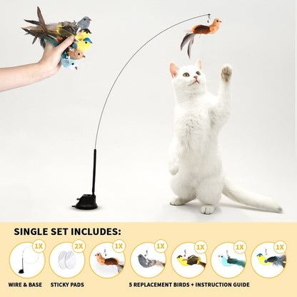 Interactive Bird Simulation Cat Toy Set | Self-Holding Suction Base & Engaging for Indoor Play | Most Interactive Cat Toys & Most Entertaining Cat Toys
