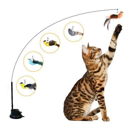 Interactive Bird Simulation Cat Toy Set | Self-Holding Suction Base & Engaging for Indoor Play | Most Interactive Cat Toys & Most Entertaining Cat Toys