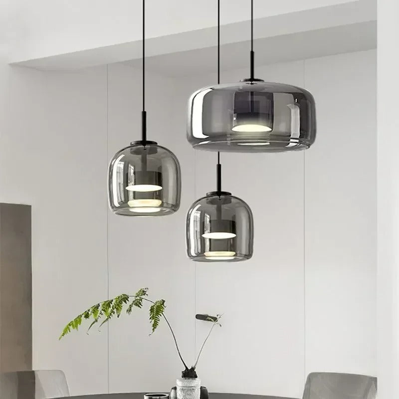 Glass Pendant Lamp | Smoked Dome, Metal Accents & Adjustable Height for Modern Home Decor | Canadian lighting