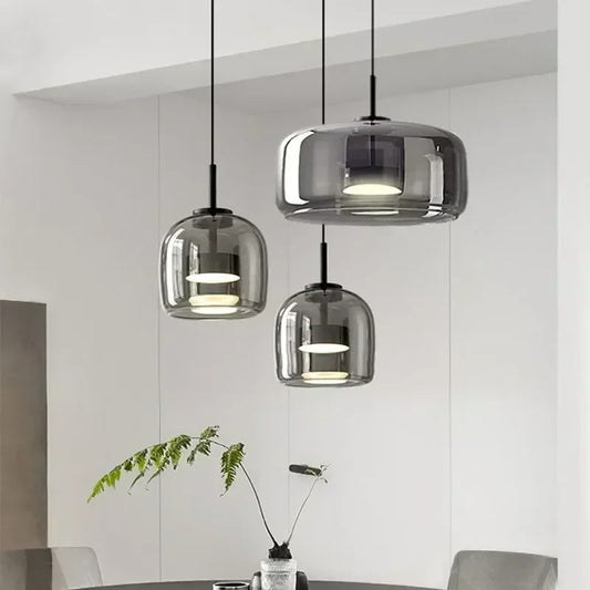 Glass Pendant Lamp | Smoked Dome, Metal Accents & Adjustable Height for Modern Home Decor | Canadian lighting