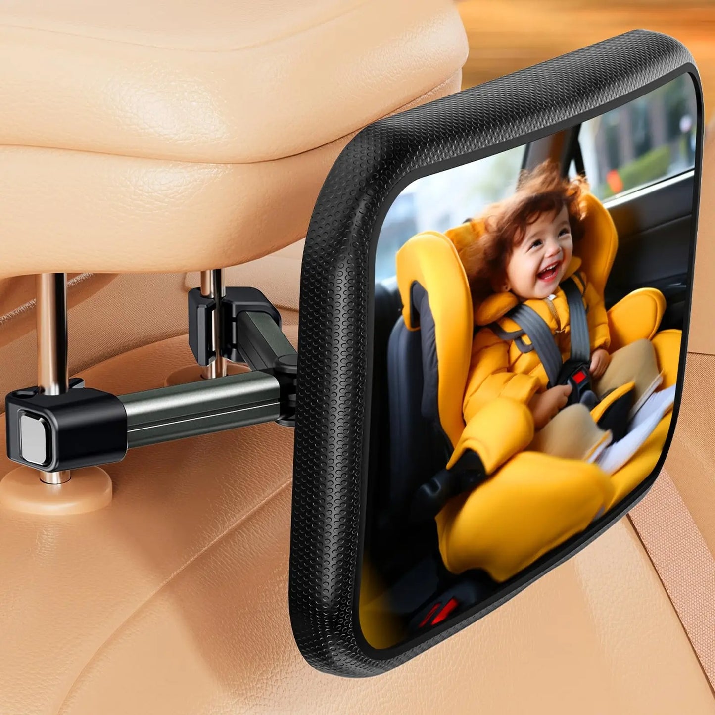 Stable Baby Car Mirror for Portable Car Seat & Booster for Childrens - 360° Wide View, Shatterproof & Easy Install Headrest Monitor