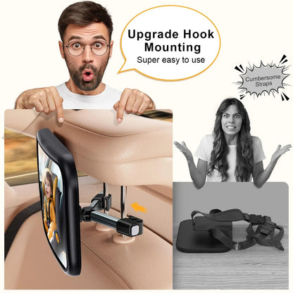 Stable Baby Car Mirror for Portable Car Seat & Booster for Childrens - 360° Wide View, Shatterproof & Easy Install Headrest Monitor