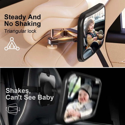 Stable Baby Car Mirror for Portable Car Seat & Booster for Childrens - 360° Wide View, Shatterproof & Easy Install Headrest Monitor
