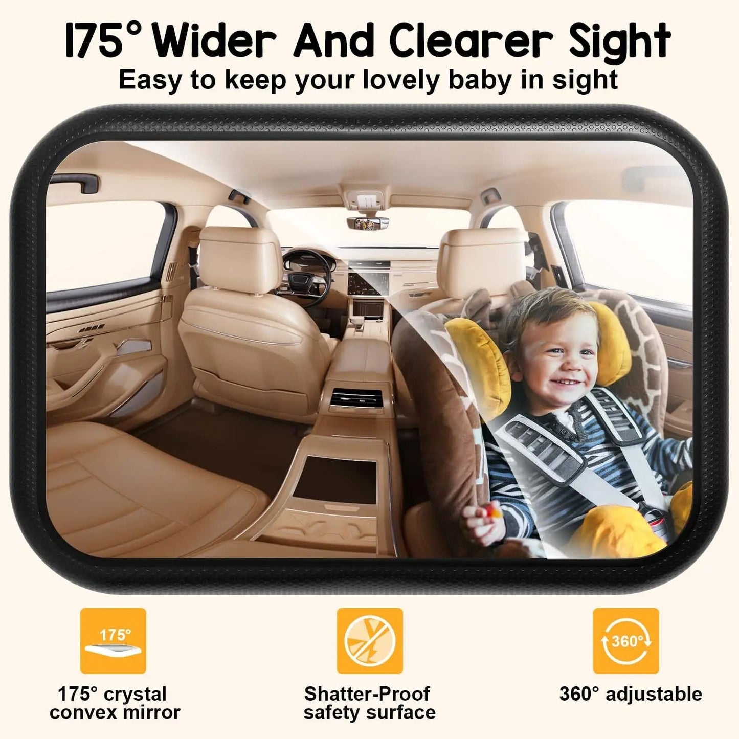 Stable Baby Car Mirror for Portable Car Seat & Booster for Childrens - 360° Wide View, Shatterproof & Easy Install Headrest Monitor