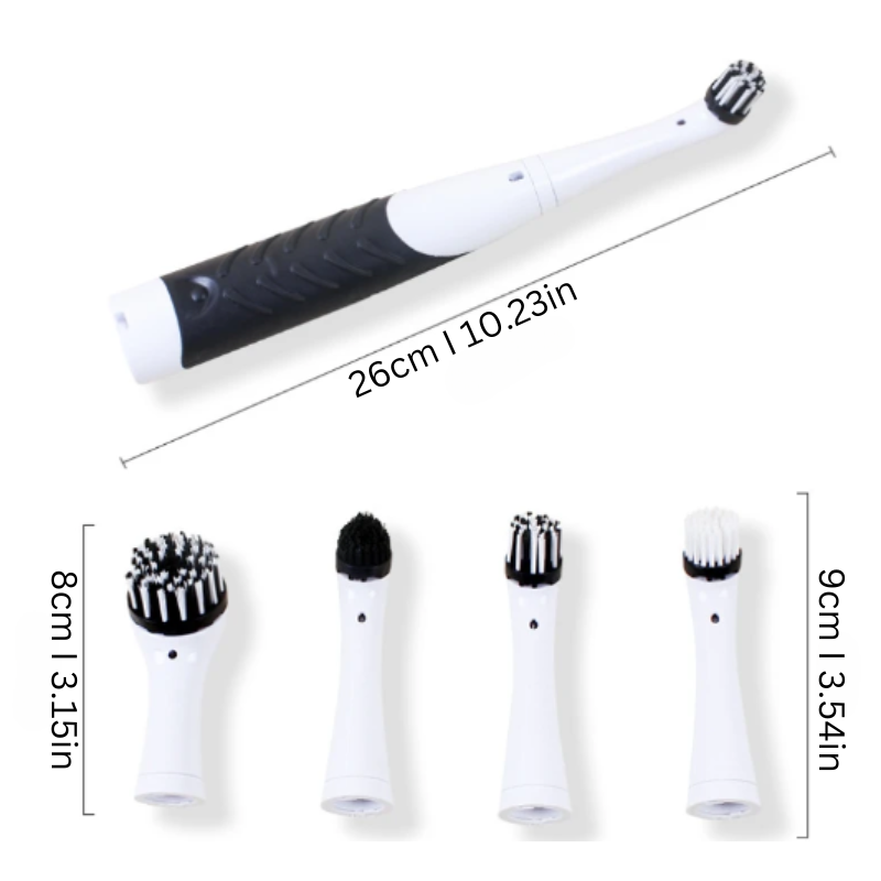 Sonic Cleaning Brush | Versatile with 4 Replaceable Heads & Effortless Grime Removal for Homeowners
