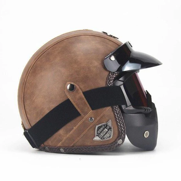 Retro Vintage Motorcycle Helmet Open Face With Goggle Mask