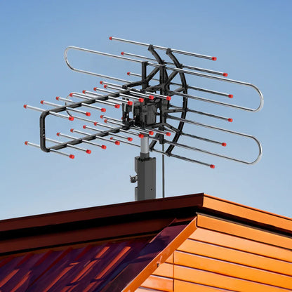 Outdoor Long Range 500+ Mile TV Antenna | UHF/VHF/FM, 360-Degree Motorized Rotation & Dual TV Output for Crystal Clear HD Channels