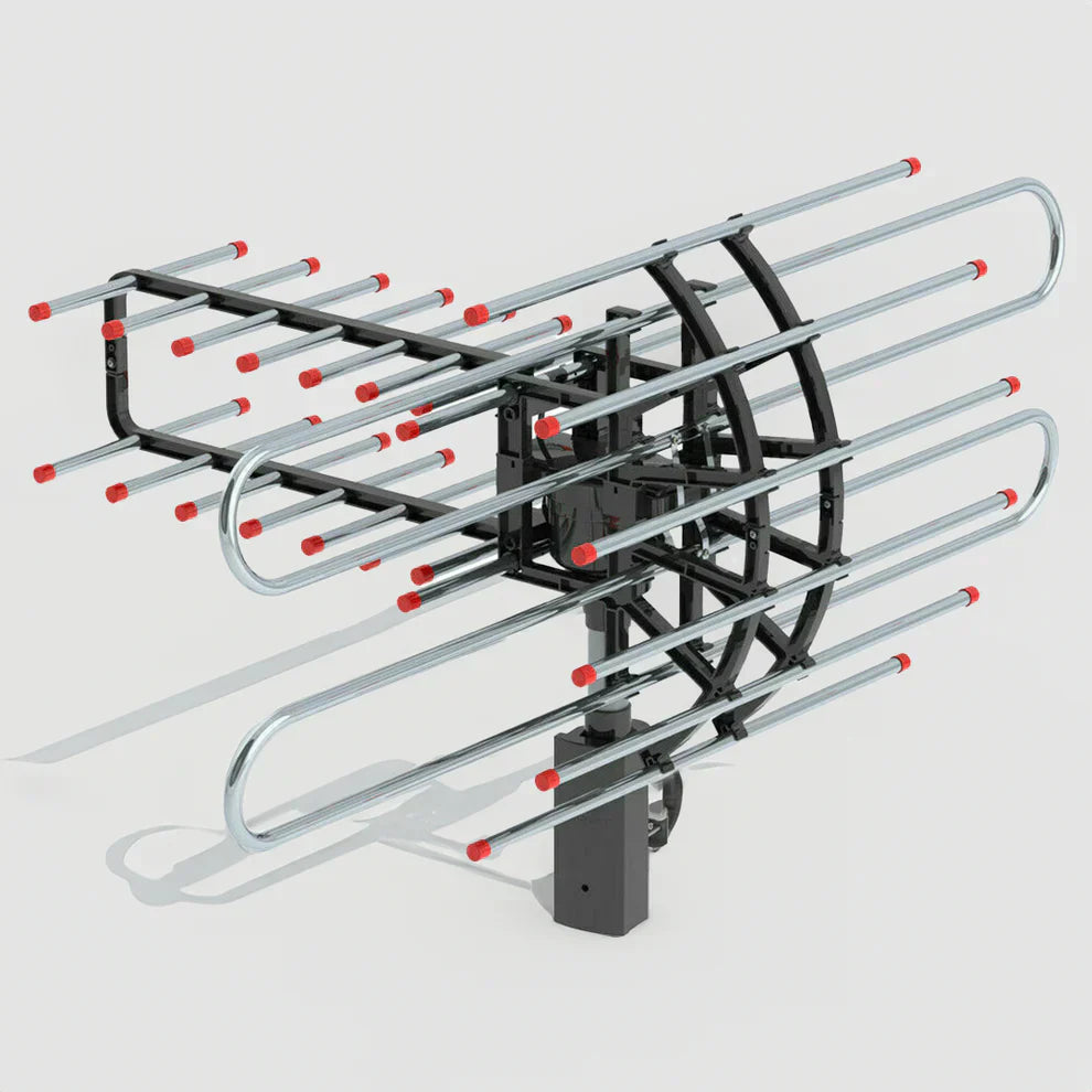Outdoor Long Range 500+ Mile TV Antenna | UHF/VHF/FM, 360-Degree Motorized Rotation & Dual TV Output for Crystal Clear HD Channels