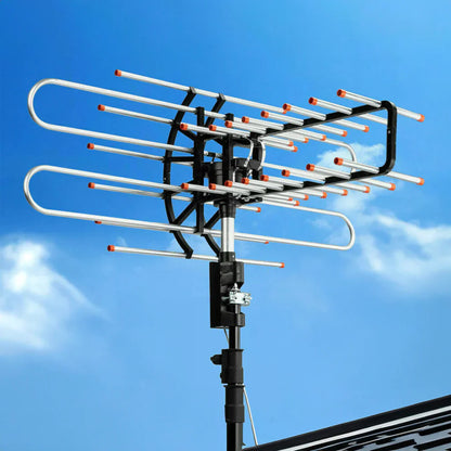 Outdoor Long Range 500+ Mile TV Antenna | UHF/VHF/FM, 360-Degree Motorized Rotation & Dual TV Output for Crystal Clear HD Channels