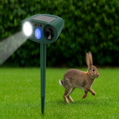 Solar Powered Ultrasonic Rabbit Repeller with Flashing Light – Effective Pest Control Device for Gardens, Yards, and Outdoor Spaces