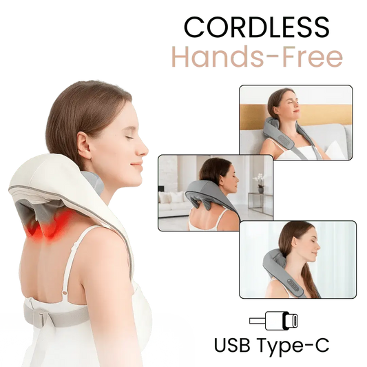 Neck, Back & Shoulder Massager with Heat | Cordless & Rechargeable Deep Kneading | Hands-Free Design