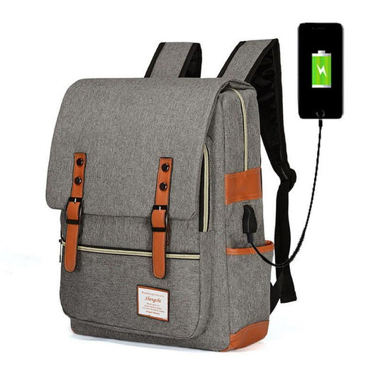 Vintage Laptop Backpack College School Bag with USB Port