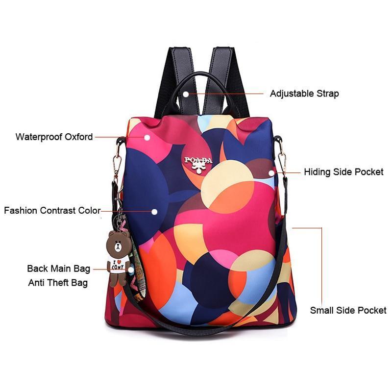 Colorful Print Nylon Oxford Anti Theft Travel Backpack Purse Handbag - 2 patterns - Balma Home