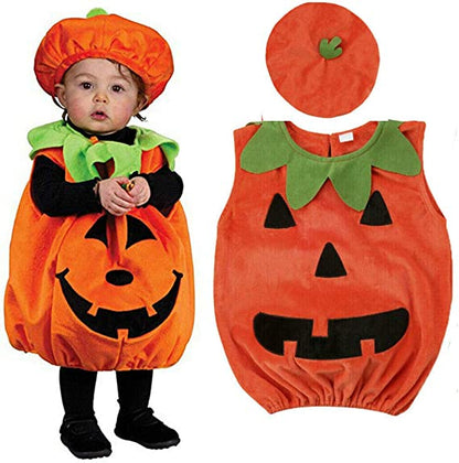 Baby Halloween Costumes Pumpkin 2 PCs Cosplay Idea Sleeveless Romper Jumpsuit